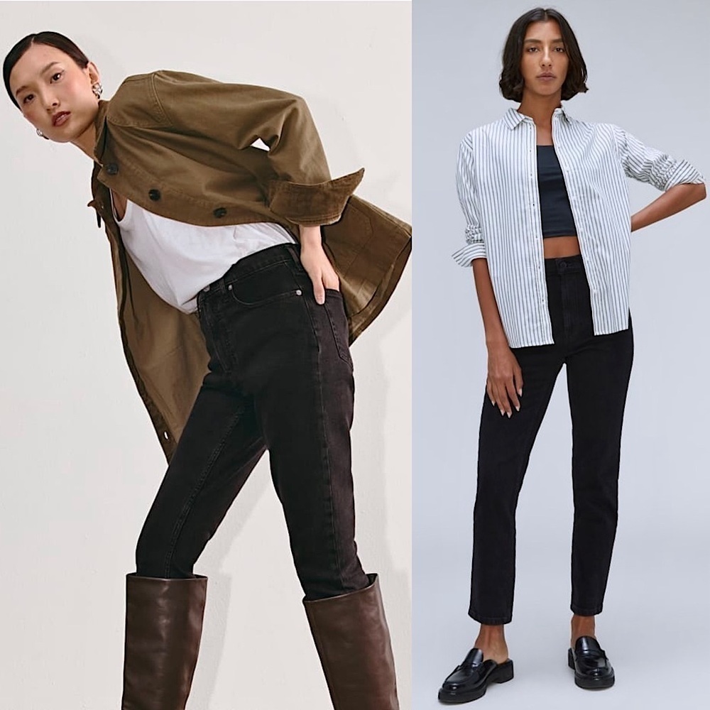 EVERLANE 90s High Rise Black Stretch Denim Ankle Crop Slim Straight Leg Jeans 26